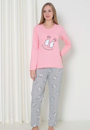 Pijama Damă Mâneca Lungă Pantalon Lung – Smile-Roz