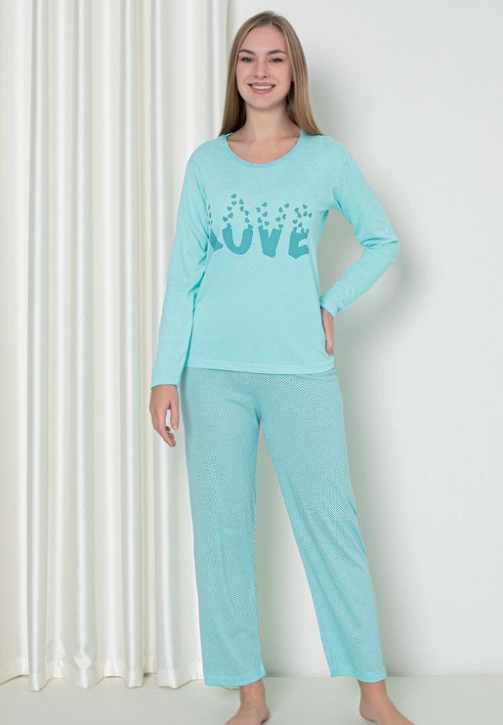 Pijama Damă Mâneca Lungă Pantalon Lung – Love, TURCOAZ