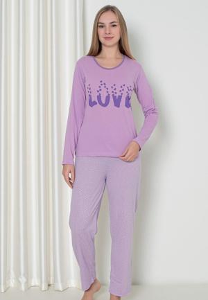 Pijama Damă Mâneca Lungă Pantalon Lung – Print Love, Mov