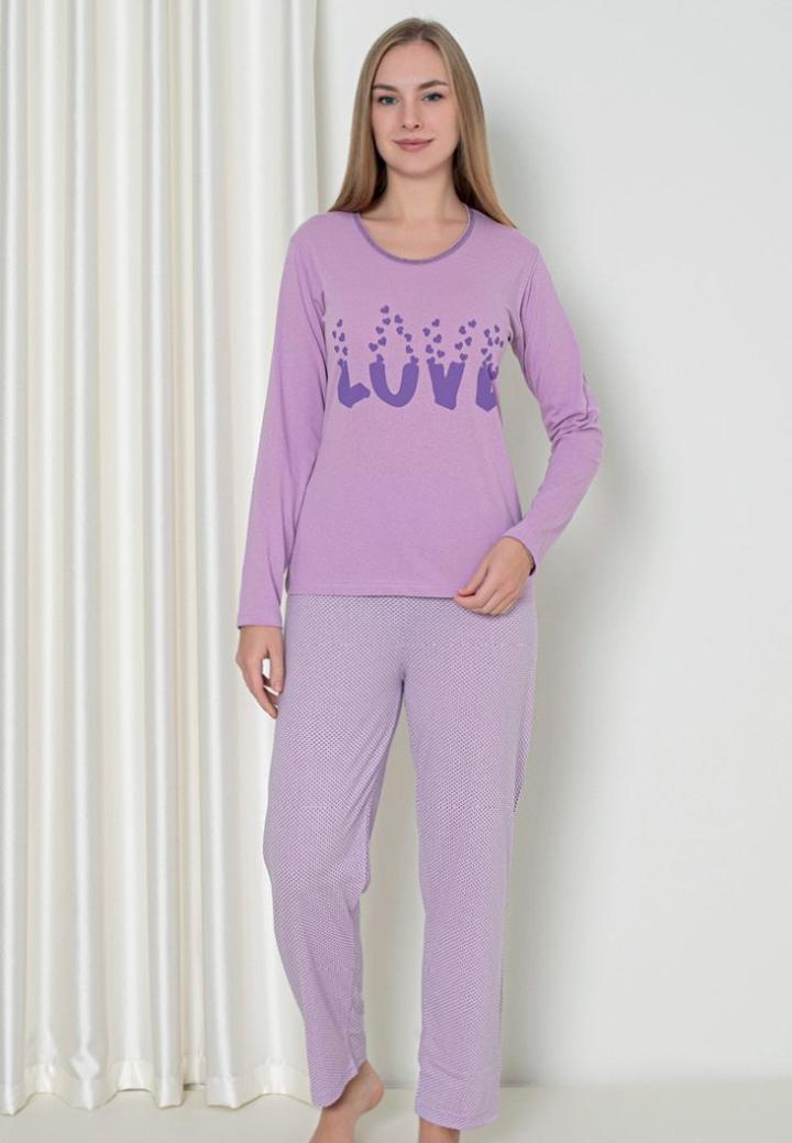Pijama Damă Mâneca Lungă Pantalon Lung – Print Love, Mov