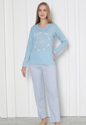 Pijama Damă Mâneca Lungă Pantalon Lunga – Beautiful-Bleu