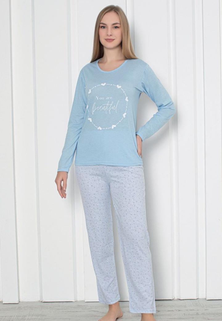 Pijama Damă Mâneca Lungă Pantalon Lunga – Beautiful-Bleu