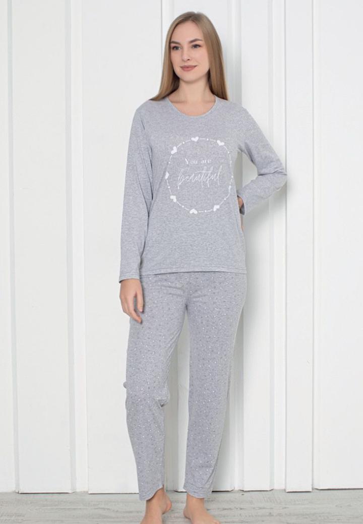 Pijama Damă Mâneca Lungă Pantalon Lunga – Beautiful, Gri