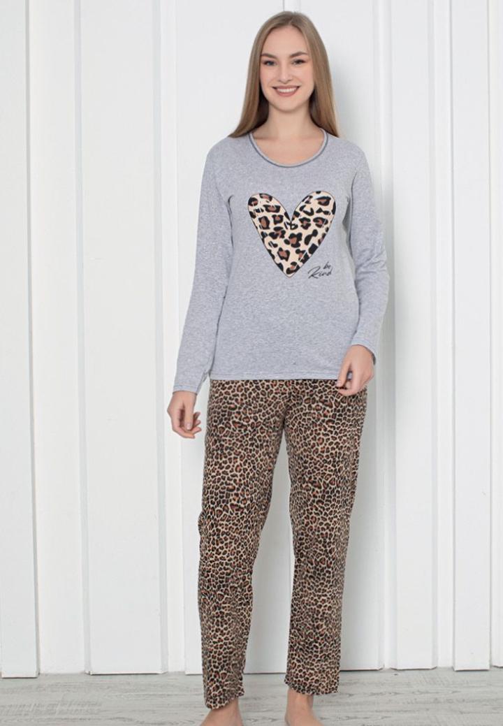 Pijama Damă Mâneca Lungă Pantalon Lunga-animal print, Gri