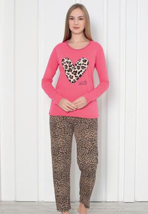 Pijama Damă Mâneca Lungă Pantalon Lunga-animal print, Roz