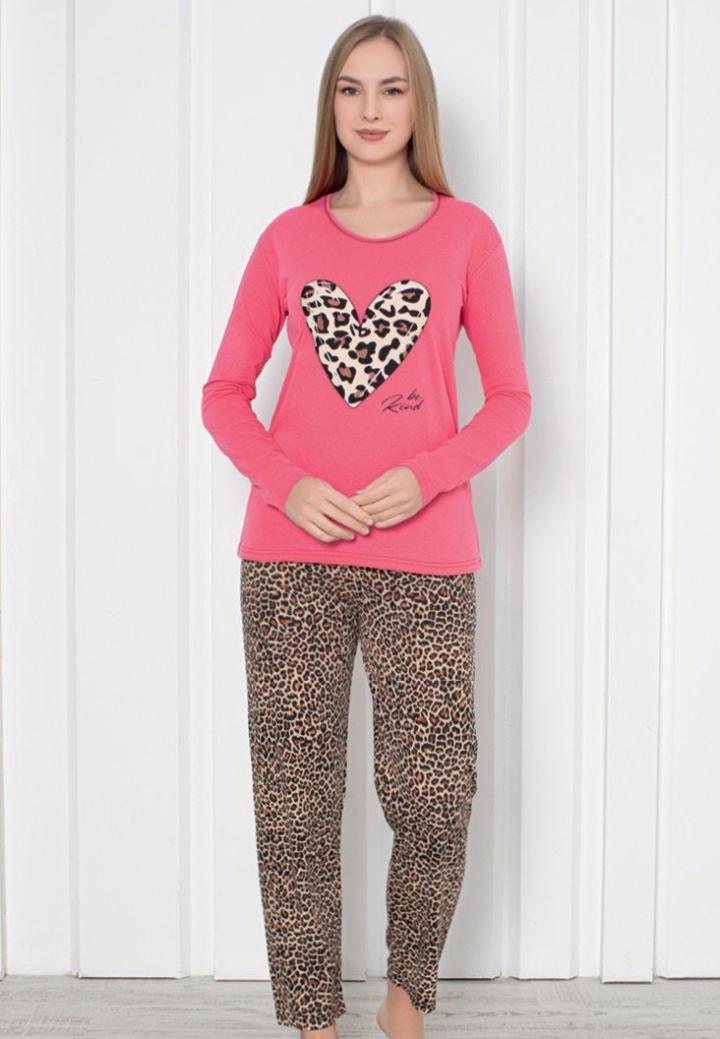 Pijama Damă Mâneca Lungă Pantalon Lunga-animal print, Roz