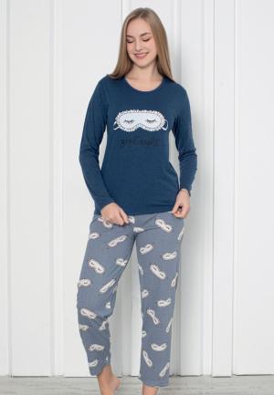 Pijama Damă Mâneca Lungă Pantalon Lung – Good Night, Bleumarin