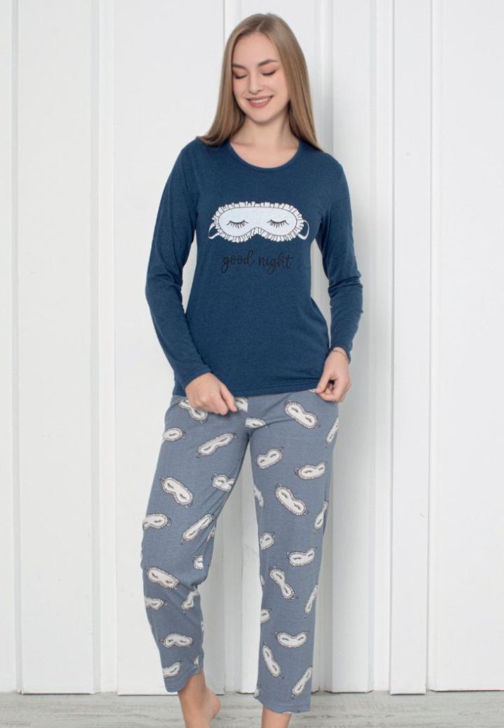 Pijama Damă Mâneca Lungă Pantalon Lung – Good Night, Bleumarin