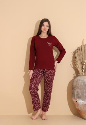 Pijama Dama Maneca Lunga Pantalon Lungi, You Can M, Bordo