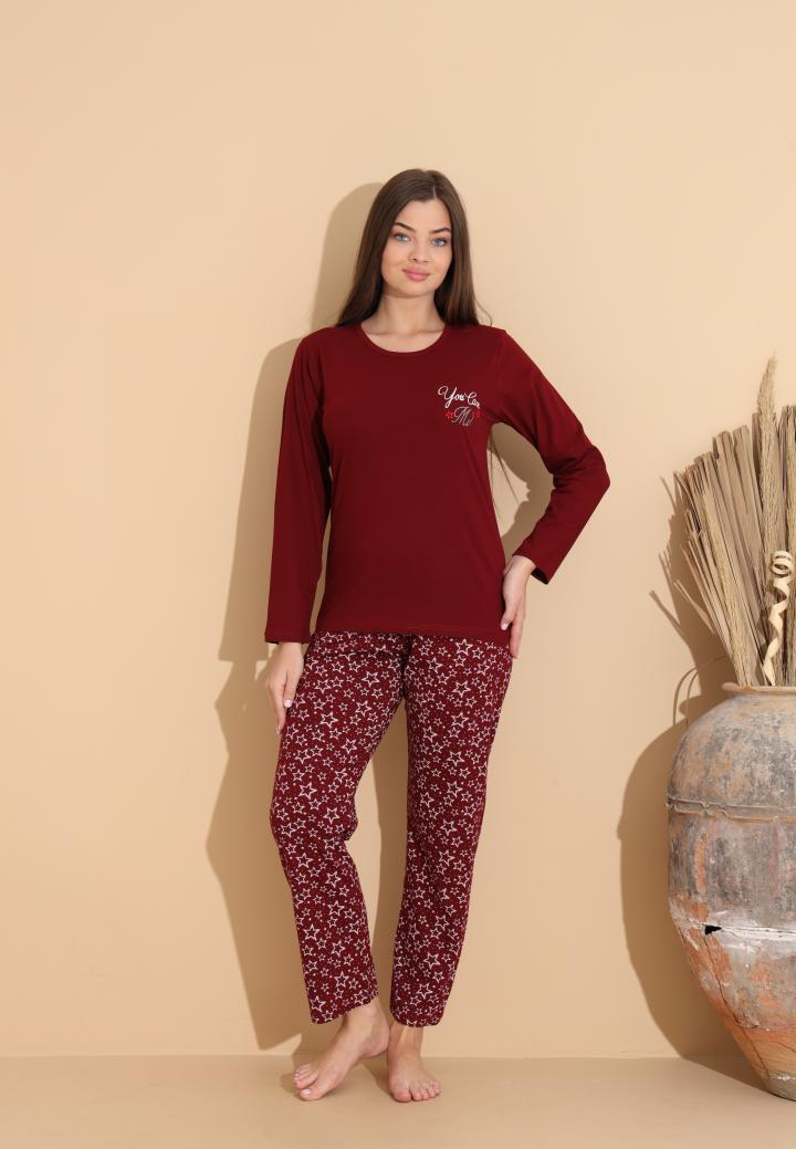 Pijama Dama Maneca Lunga Pantalon Lungi, You Can M, Bordo