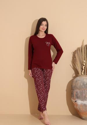 Pijama Dama Maneca Lunga Pantalon Lungi, You Can M, Bordo