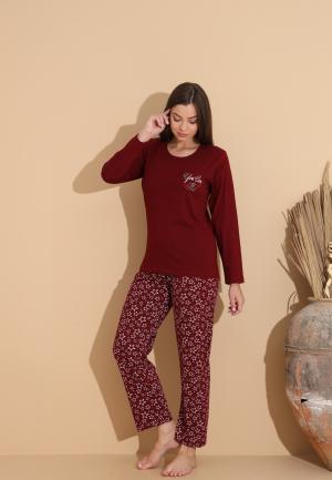 Pijama Dama Maneca Lunga Pantalon Lungi, You Can M, Bordo