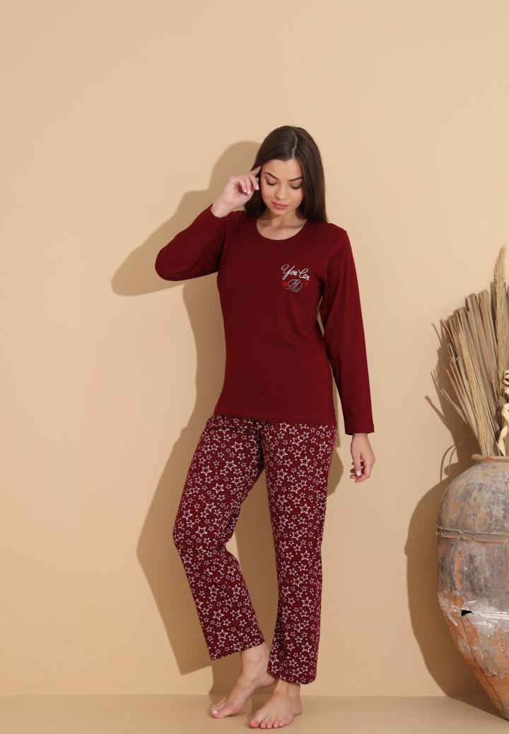 Pijama Dama Maneca Lunga Pantalon Lungi, You Can M, Bordo
