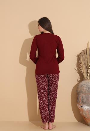 Pijama Dama Maneca Lunga Pantalon Lungi, You Can M, Bordo