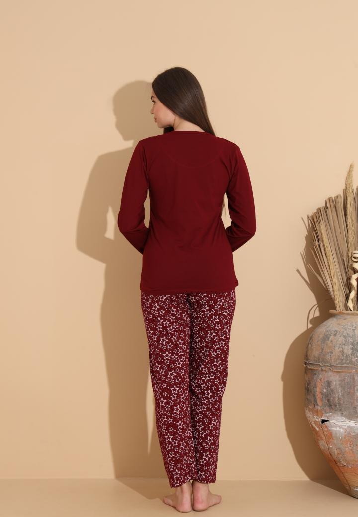 Pijama Dama Maneca Lunga Pantalon Lungi, You Can M, Bordo