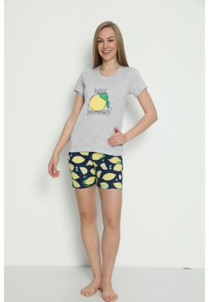 Pijamă damă mânecă scurtă, pantalon scurt, Hey Summer, Gri