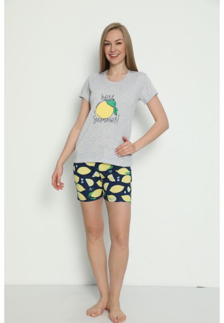 Pijamă damă mânecă scurtă, pantalon scurt, Hey Summer, Gri