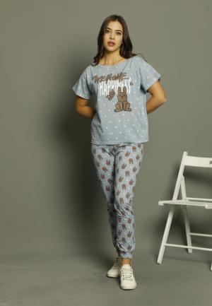 Pijama Damă Mânecă Scurtă și Pantaloni Lungi -Ieupurași