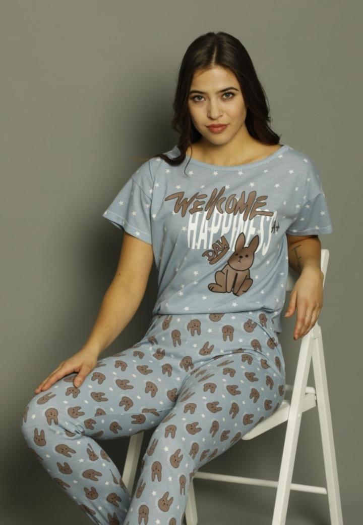 Pijama Damă Mânecă Scurtă și Pantaloni Lungi -Ieupurași