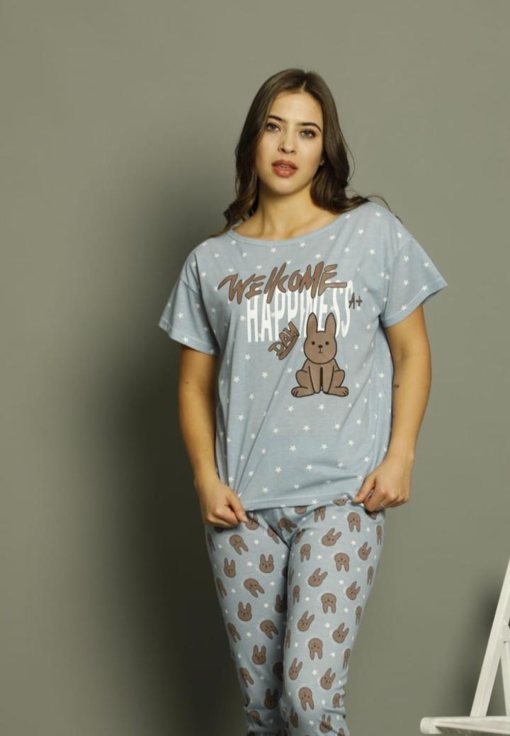 Pijama Damă Mânecă Scurtă și Pantaloni Lungi -Ieupurași