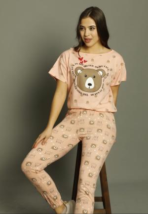 Pijama Damă Mânecă Scurtă și Pantaloni Lungi -Print Panda