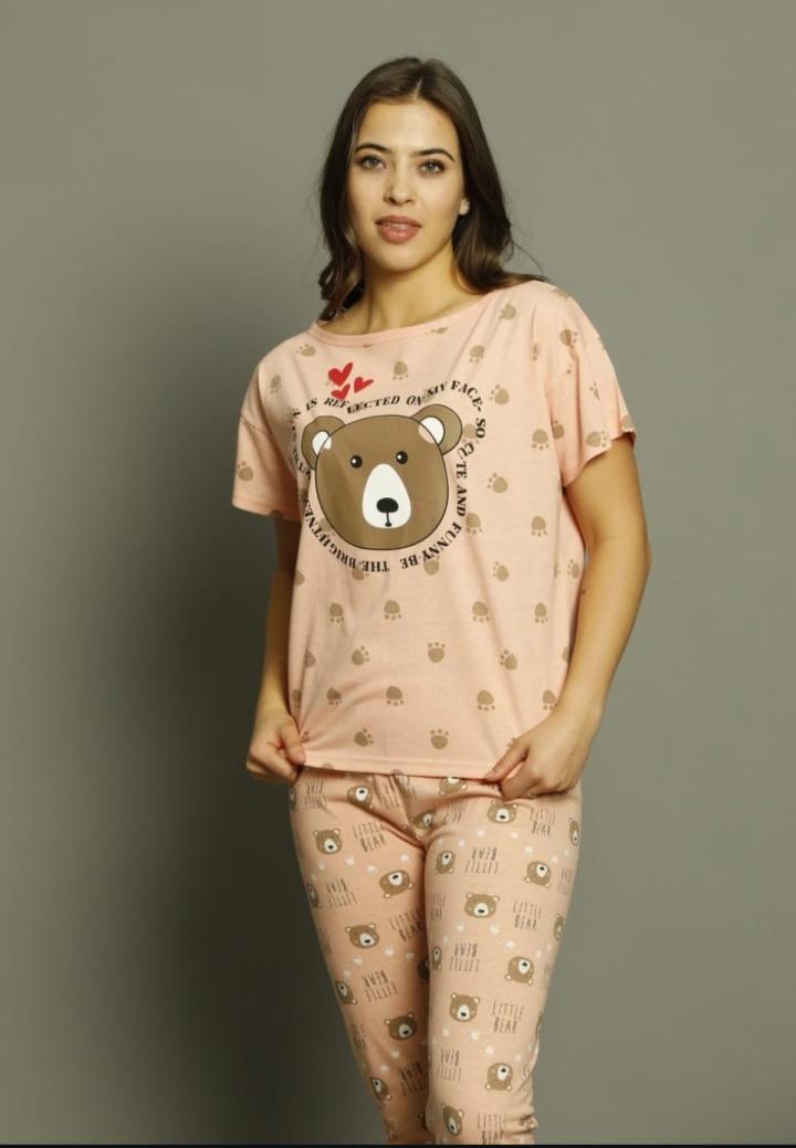 Pijama Damă Mânecă Scurtă și Pantaloni Lungi -Print Panda