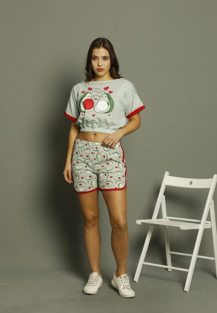 Pijama Damă Mânecă Scurtă și Pantaloni Scurți – Avocado