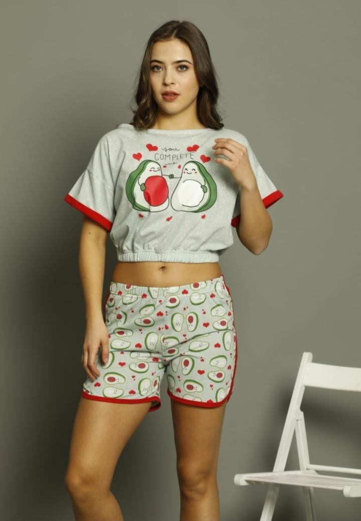 Pijama Damă Mânecă Scurtă și Pantaloni Scurți – Avocado