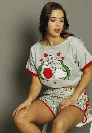 Pijama Damă Mânecă Scurtă și Pantaloni Scurți – Avocado