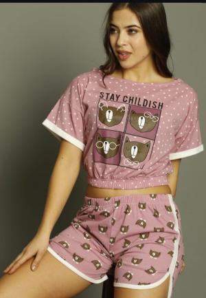 Pijama Damă Mânecă Scurtă și Pantaloni Scurți -Stay Childish