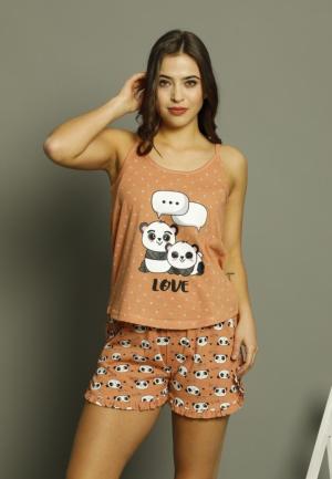 pijama damă Maiou și șort „Doi Panda Love