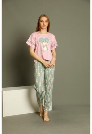 Pijamale Damă Mâneci Scurte și Pantaloni Lungii – Pisică