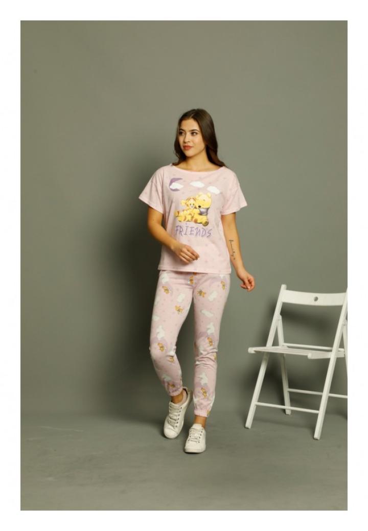 Pijamale Damă Mâneci Scurte și Pantaloni Lungi –Doi Urșuleți