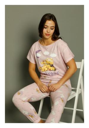 Pijamale Damă Mâneci Scurte și Pantaloni Lungi –Doi Urșuleți