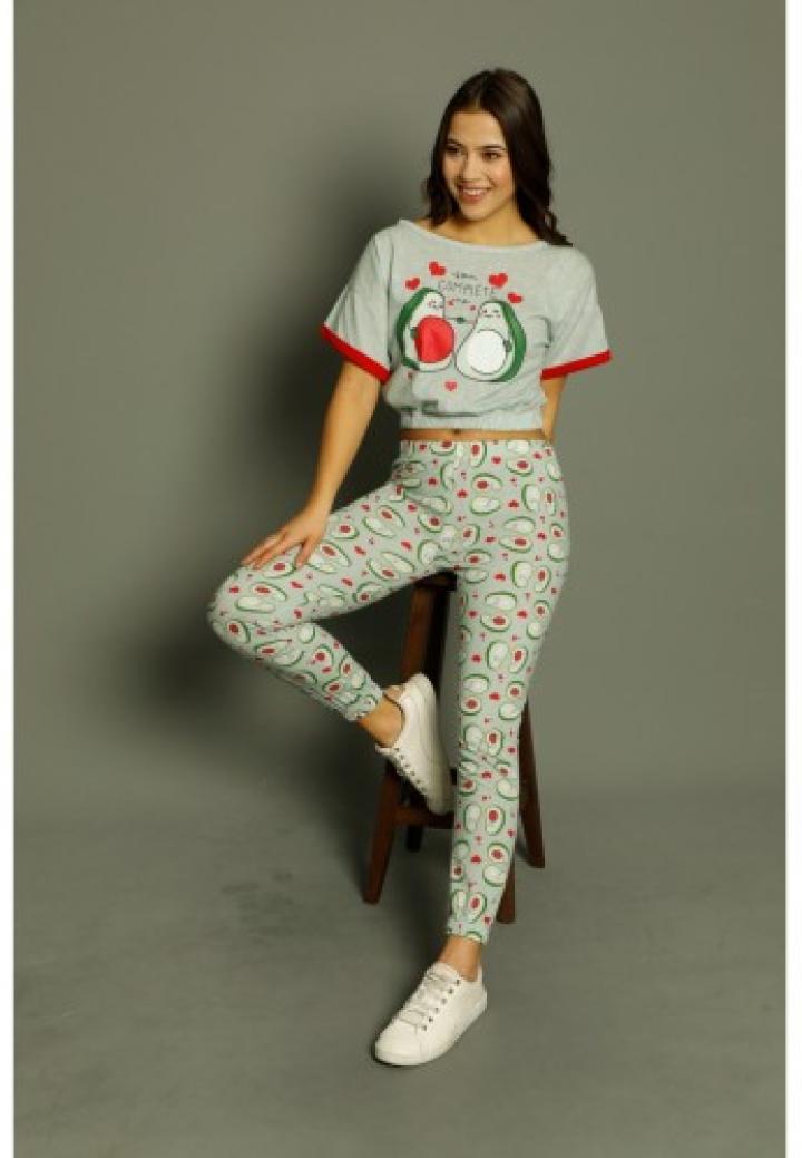 Pijamale Damă cu Mâneci Scurte și Pantaloni Lungi – Inimioare