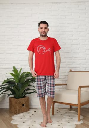 Pijamale barbati din bumbac, maneca scurta pantaloni trei sferturi imprimeu iubire