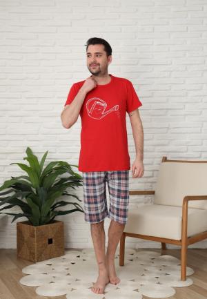 Pijamale barbati din bumbac, maneca scurta pantaloni trei sferturi imprimeu iubire