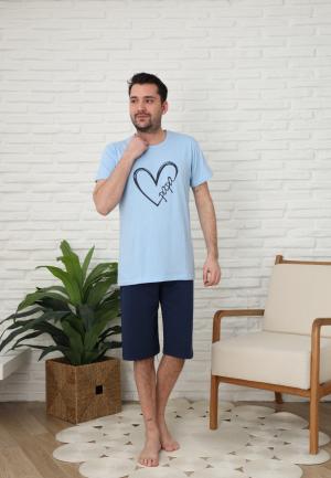 Pijama barbati din bumbac imprimeu PaPa,maneca scurta,pantaloni trei sferturi.