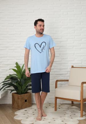 Pijama barbati din bumbac imprimeu PaPa,maneca scurta,pantaloni trei sferturi.