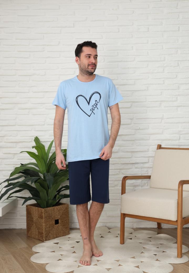 Pijama barbati din bumbac imprimeu PaPa,maneca scurta,pantaloni trei sferturi.