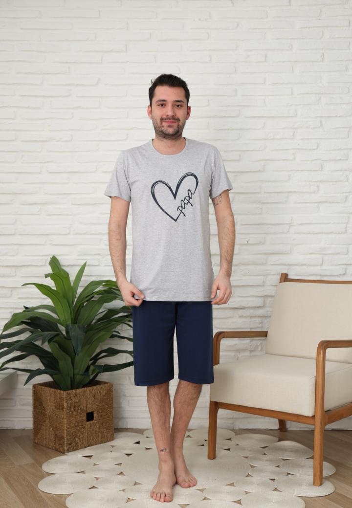 Pijamale barbati din bumbac, maneca scurta pantaloni trei sferturi imprimeu PAPA