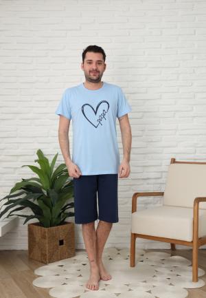 Pijama barbati din bumbac imprimeu PaPa,maneca scurta,pantaloni trei sferturi.