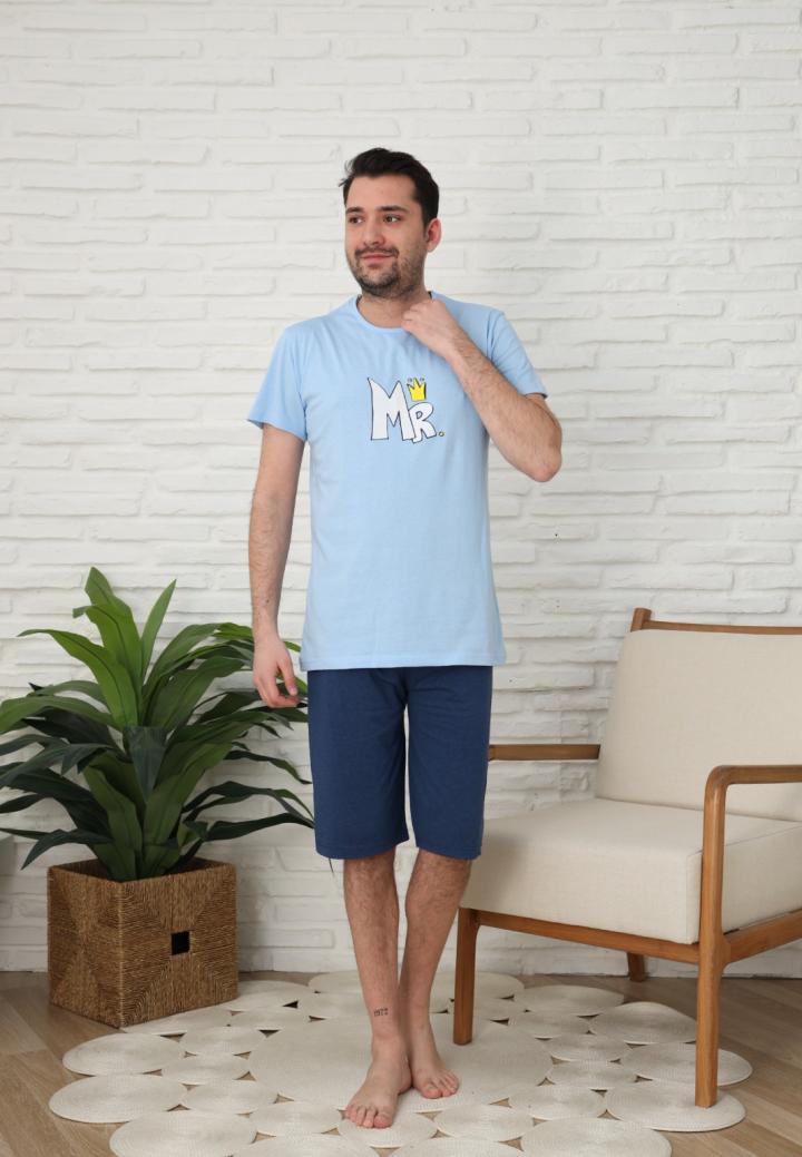 Pijama bărbați cu mânecă scurtă și pantaloni trei sferturi -MR, Albastru