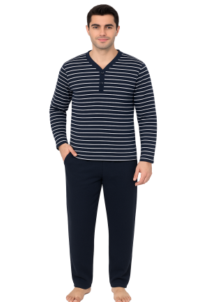 Pijamale barbati din bumbac, maneca lunga bluza usor vatuita,pantaloni lungi