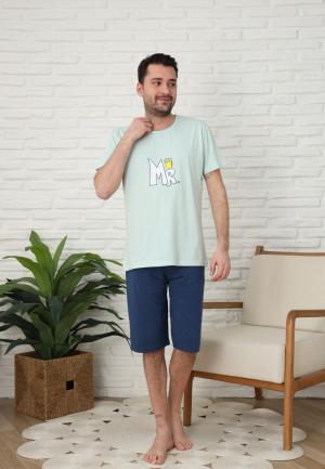 Pijama bărbați cu mânecă scurtă și pantaloni trei sferturi -MR, Verde Deschis