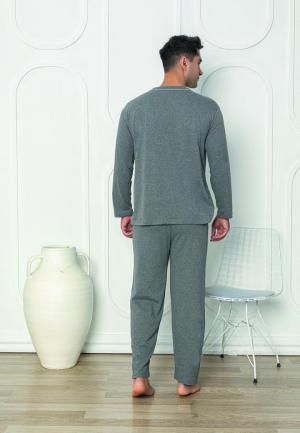 Pijama bărbat cu nasturi, mânecă lungă, pantaloni lungi, Gri