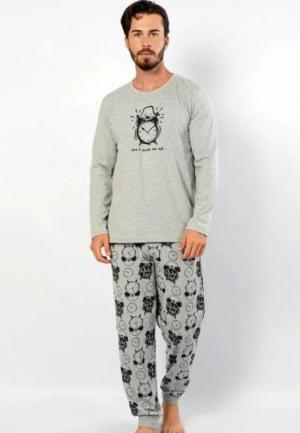 Pijama bărbați din bumbac cu imprimeu ceas – gri