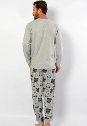 Pijama bărbați din bumbac cu imprimeu ceas – gri