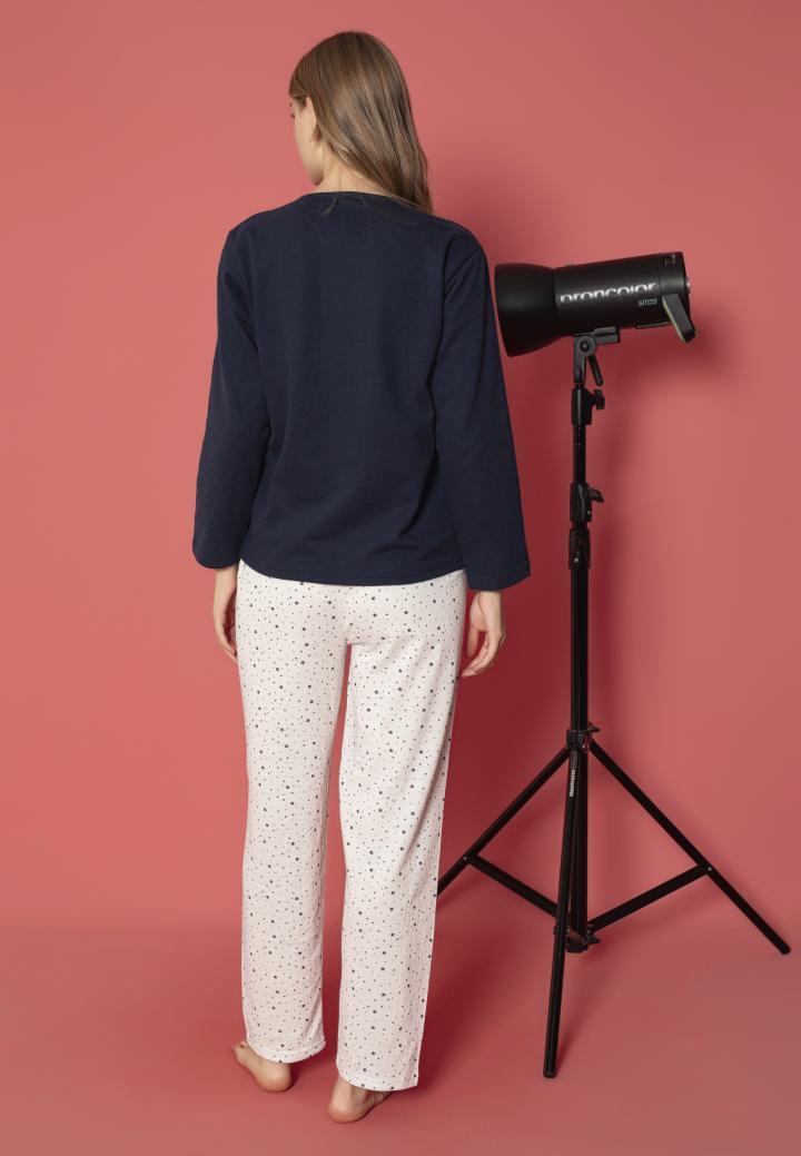 Pijama Damă Vătuită cu Mâneci Lungi, Bleumarin