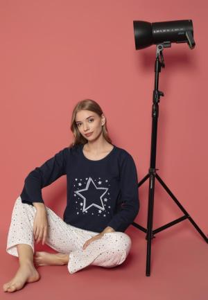 Pijama Damă Vătuită cu Mâneci Lungi – Model Stele